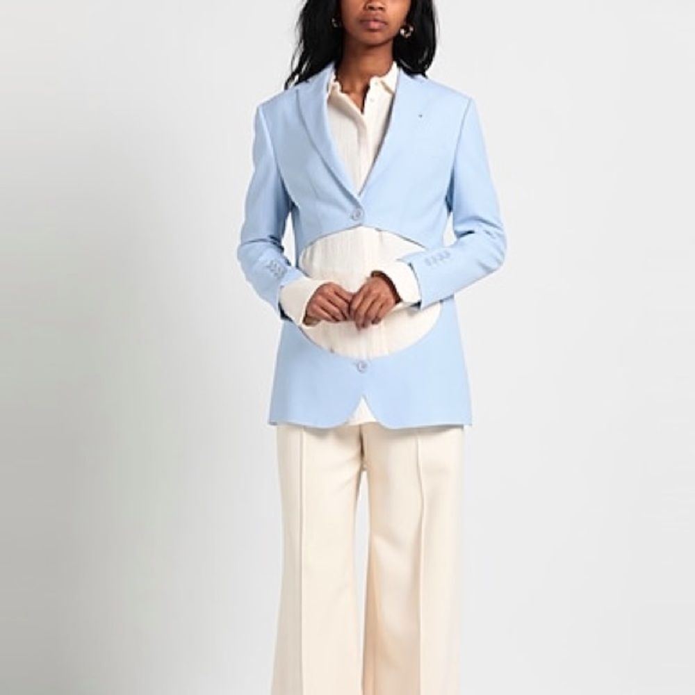 Burberry Women’s Pale Blue Virgin Wool Cut Out Blazer, NWT